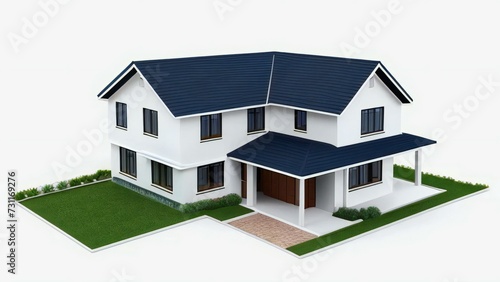 3d house model rendering on white background, Clean and precise 3D illustration modern cozy house. Concept for real estate or property. © Samsul Alam