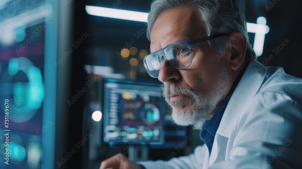 Data scientist in a tech lab, analyzing vast datasets Data scientist in a tech lab, analyzing vast datasets