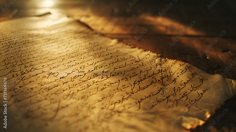 close-up of an ancient manuscript with intricate calligraphy, focus on heritage and artistry close-up of an ancient manuscript with intricate calligraphy, focus on heritage and artistry