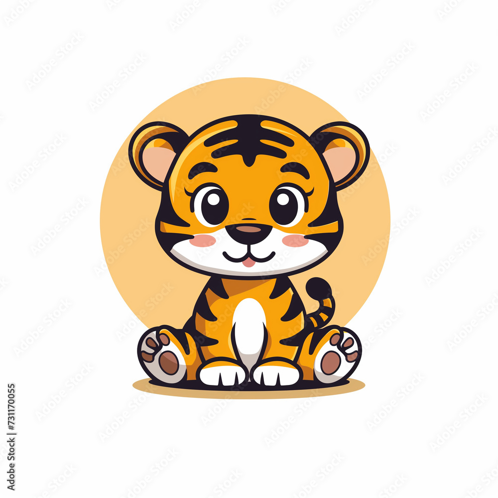 Flat Logo of Adorable Tiger Cartoon Vector Icon Flat Logo of Adorable Tiger Cartoon Vector Icon