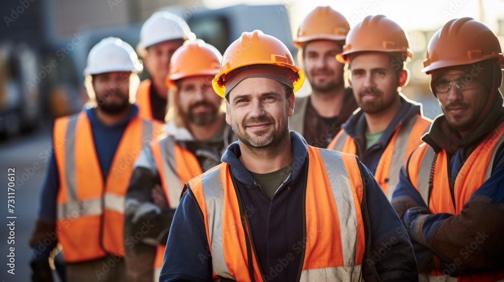 Group of workers show themselves as a team