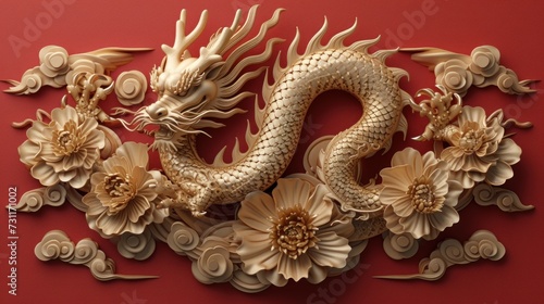 Wallpaper Mural golden dragon on red wall Torontodigital.ca