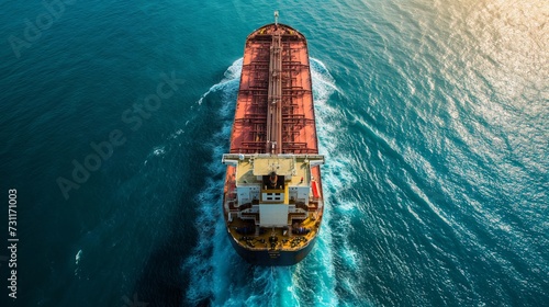 Huge freight ship traveling across the ocean