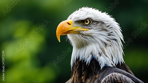Close up of a bald eagle as it turns it head and stares into the distance
