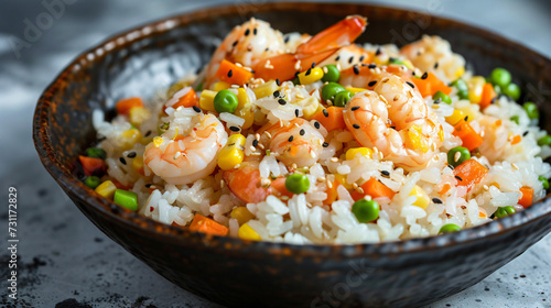 Steamed rice with seafood calamary corns carrot.
