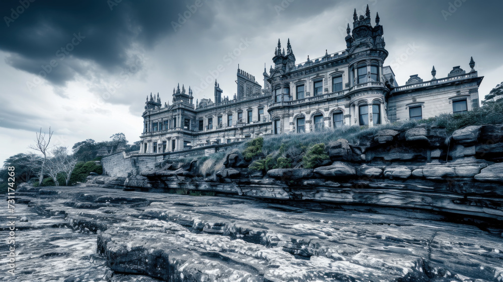 Beautiful castle on top of a cliff, toned image