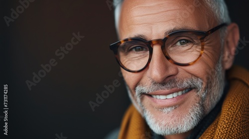 A man with a beard and glasses smiling at the camera wearing a warm-toned scarf.