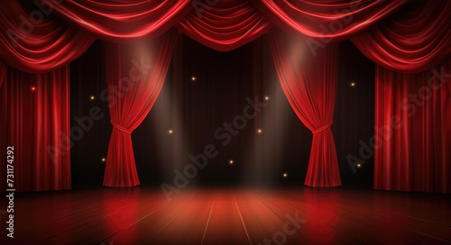 Theater Stage with Red Velvet Curtains, Magic Lights and Spotlight. Perfect for Festive