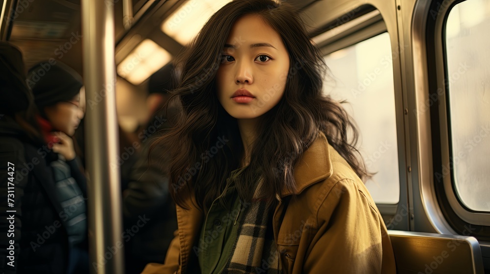Asian woman on the subway