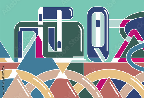 Abstract illustration of buying and selling centers, traditional markets and modern markets.