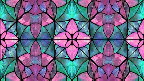 Tiffany Glass Pattern in Pink, Purple, and Jade Colors