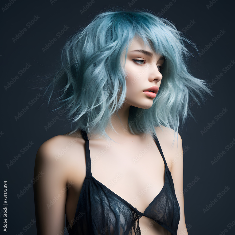 Naklejka premium Woman with colored hair, hair, color hair