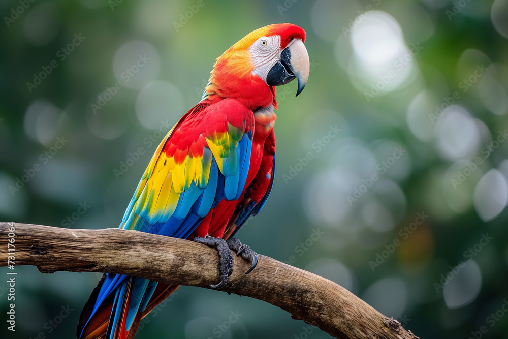 Macaw perching on a branch showcasing vibrant color