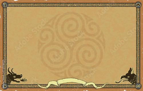 Large Fantasy Parchment with Knot Frame, Banner, Dragons, Celtic Spirals