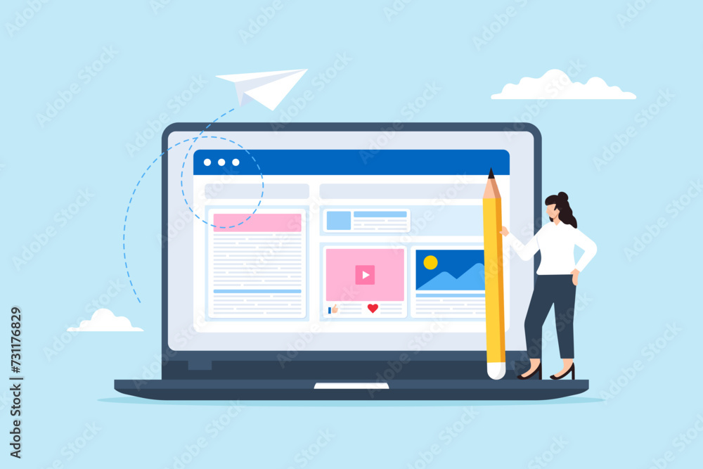 Creative woman holding pencil and creating content on website Creative woman holding pencil and creating content on website