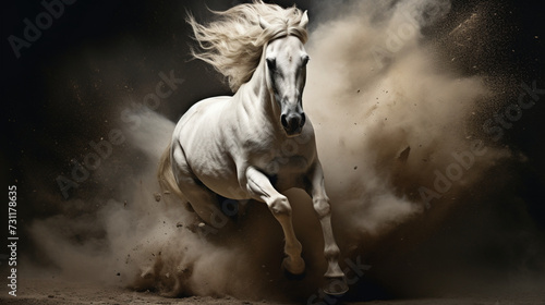running horse in the dust