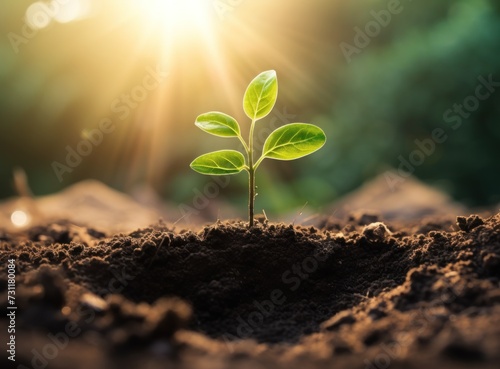 Plant growing from soil in the sunlight