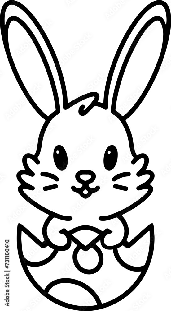 Naklejka premium easter rabbit in egg line drawing