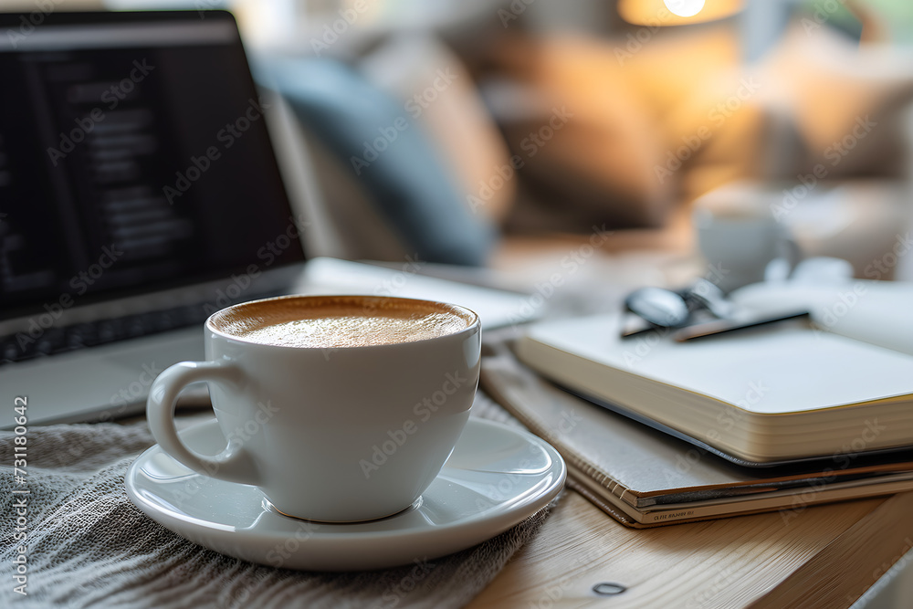 Cozy Coffee Cup and Laptop in Home Office Cozy Coffee Cup and Laptop in Home Office