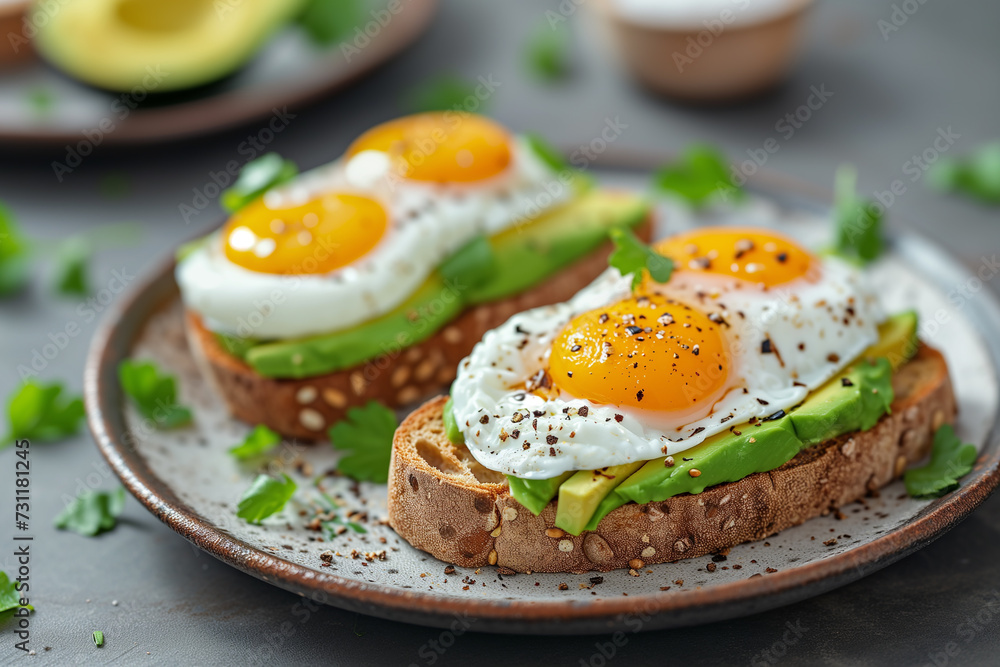 Photo of poached eggs on toast with avocado Photo of poached eggs on toast with avocado