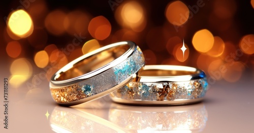 Wedding rings isolated on a glittering background