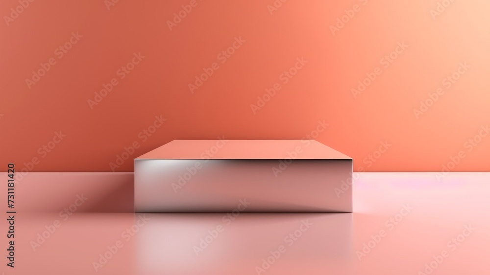 Sleek metallic podium with soft coral backdrop, Premium showcase mockup template for Beauty, Cosmetic, Luxury products, with copy space for text Sleek metallic podium with soft coral backdrop, Premium showcase mockup template for Beauty, Cosmetic, Luxury products, with copy space for text