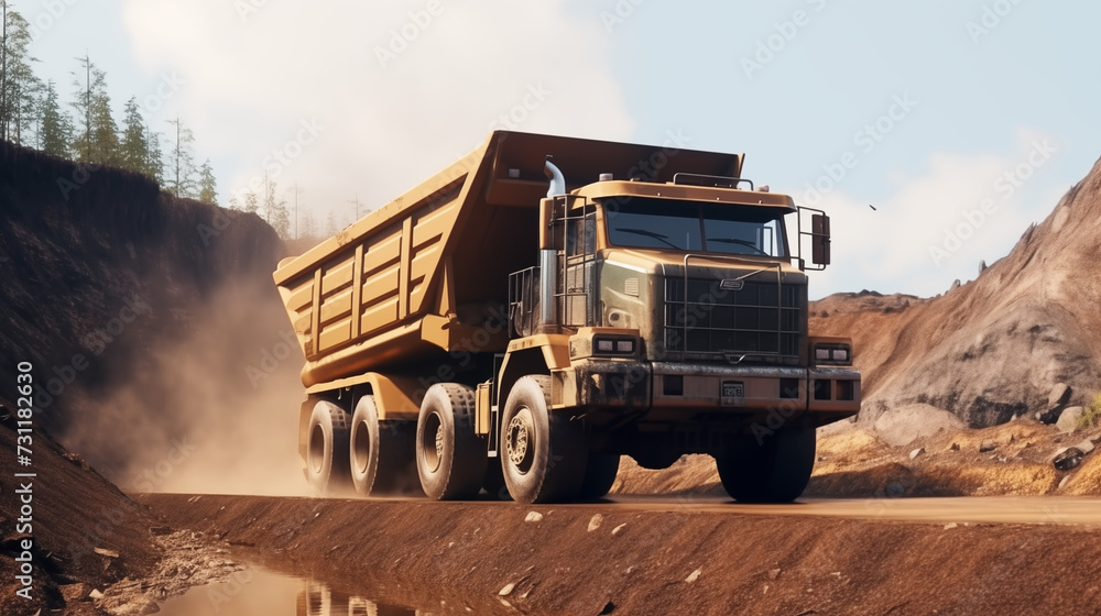 Industrial Dump Truck Loading and Transporting Excavated Soil Industrial Dump Truck Loading and Transporting Excavated Soil