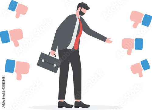 Response to negative feedback, dislike or bad customer review rating, handle complaint, business mistake or problem, satisfaction or angry opinion concept, businessman response to negative feedback.

