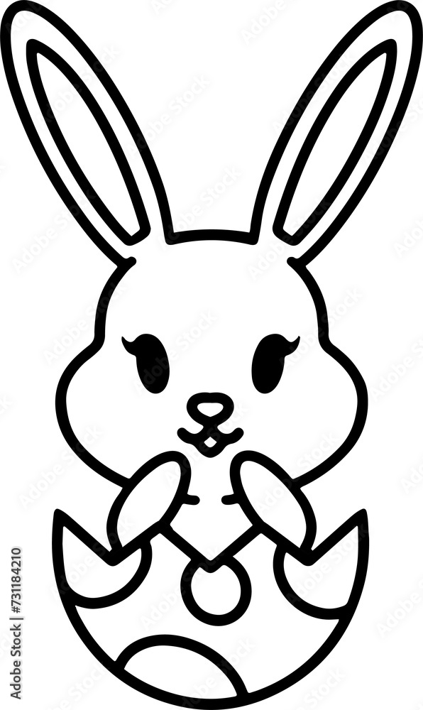 easter bunny in easter egg cute line drawing