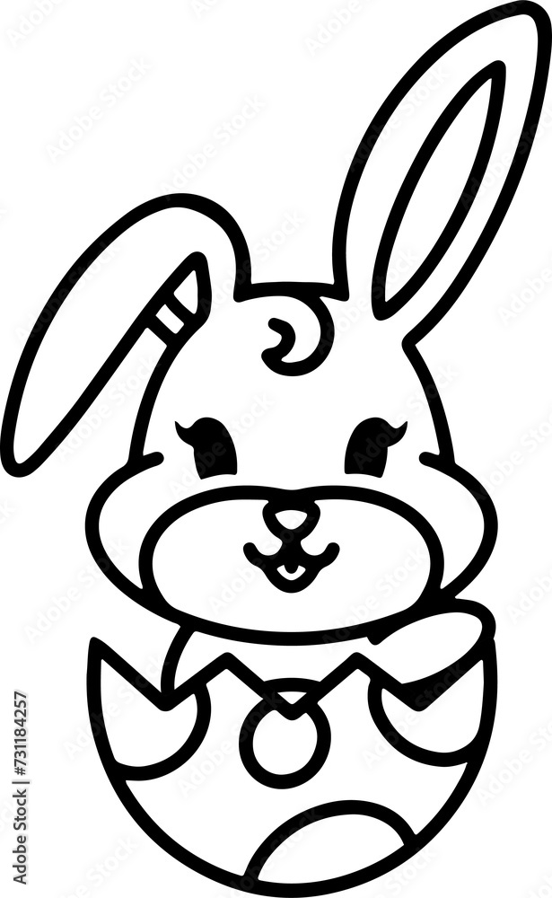 easter bunny in easter egg cute line drawing easter bunny in easter egg cute line drawing
