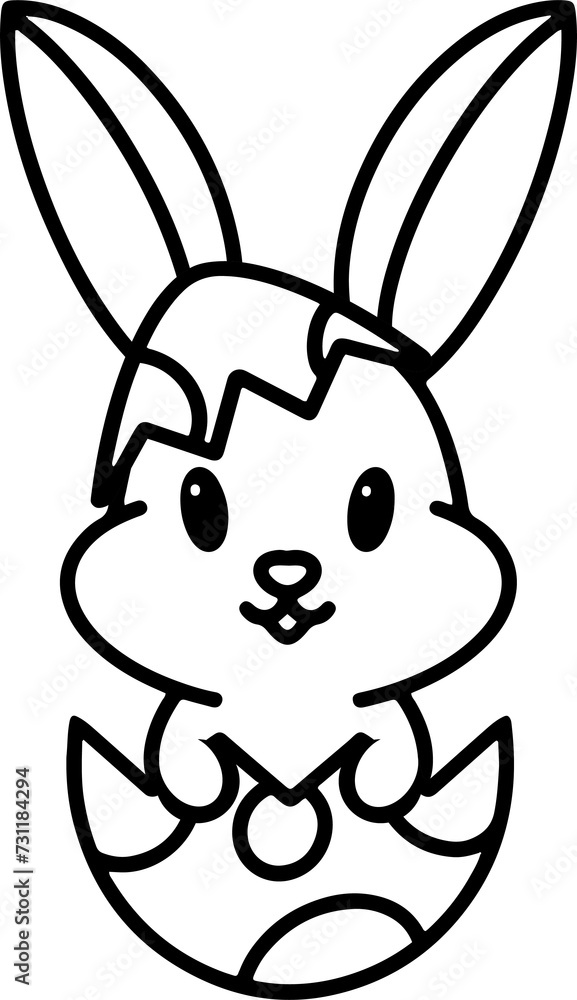 easter bunny in easter egg cute line drawing