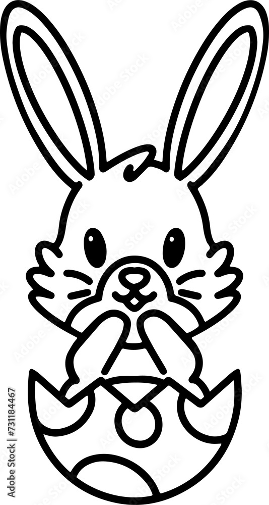 Fototapeta premium easter bunny in easter egg cute line drawing
