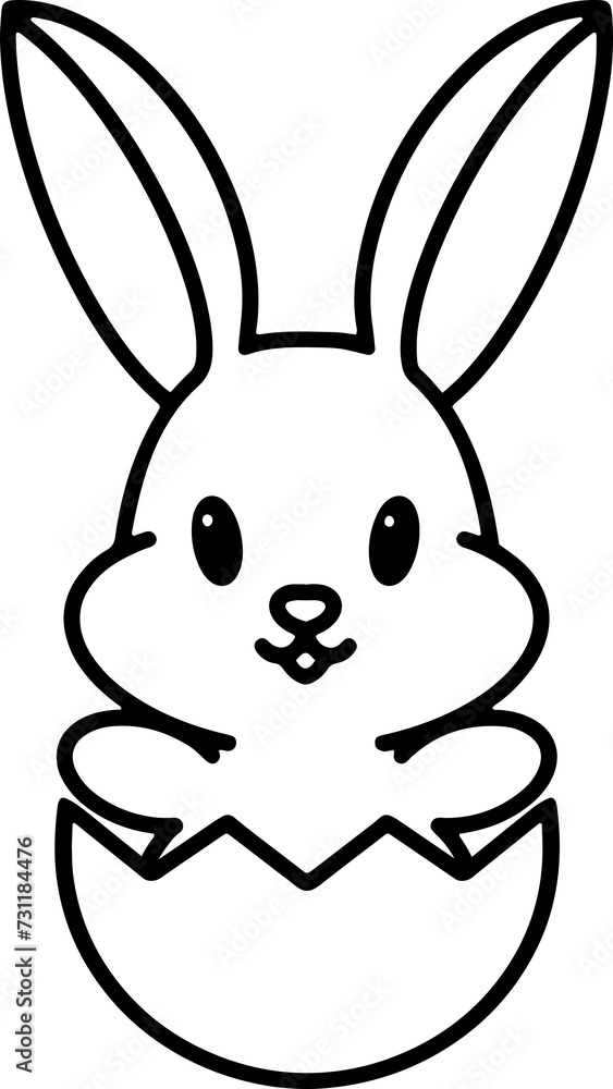 easter bunny in easter egg cute line drawing easter bunny in easter egg cute line drawing