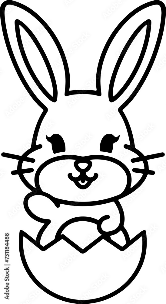 Fototapeta premium easter bunny in easter egg cute line drawing