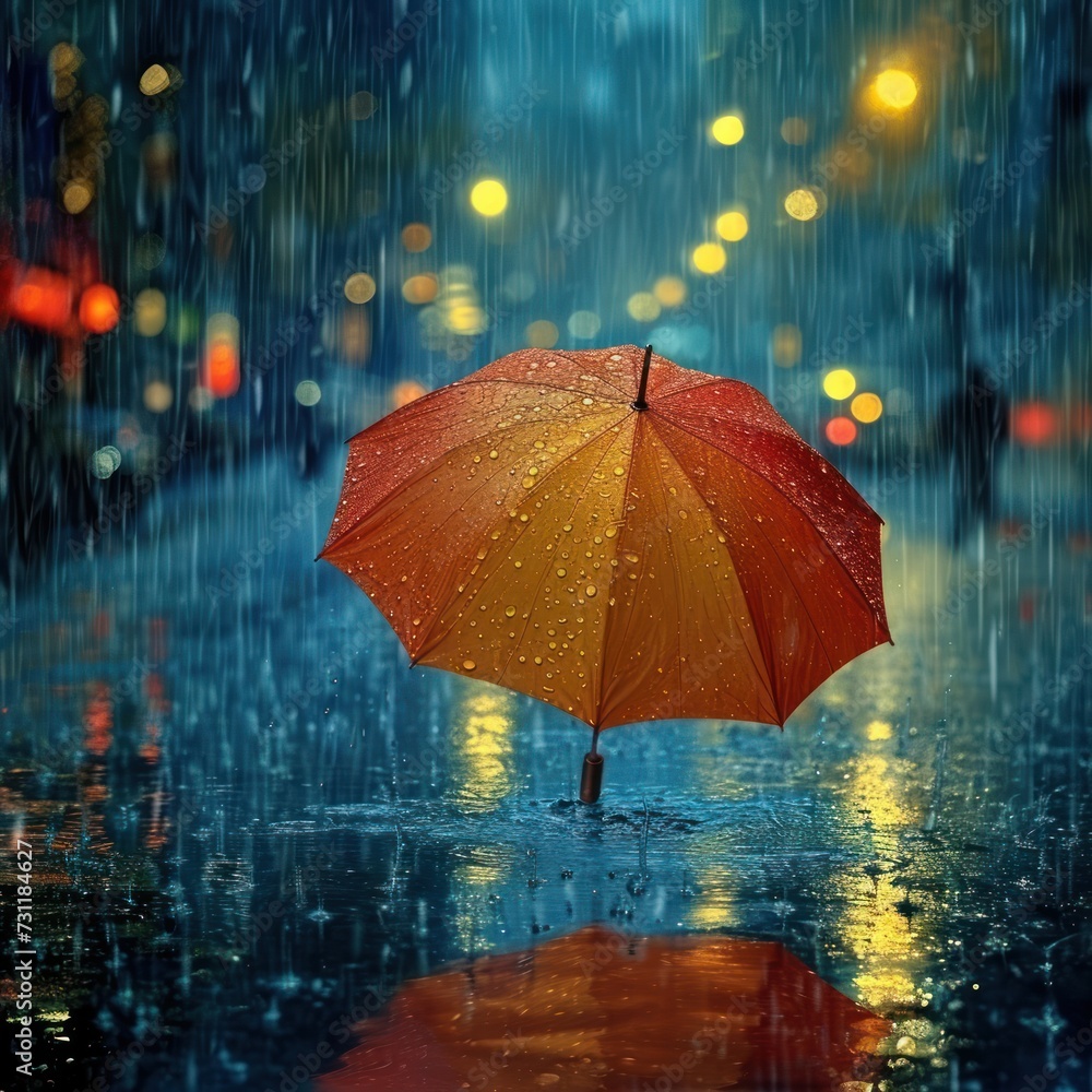 Umbrellas float above the ground when the rainy season arrives with an elegant background and urban atmosphere, with the concept of aesthetics, serenity, life, imagination, art. Generative Ai