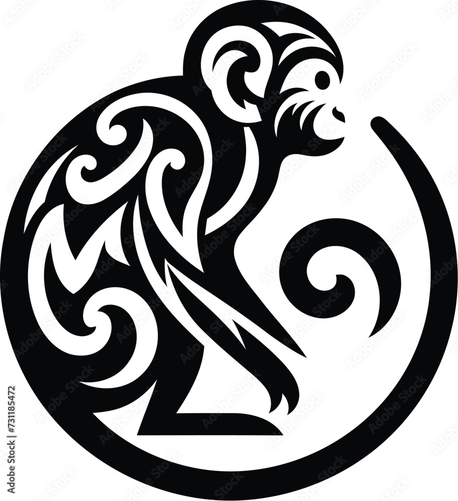 modern tribal tattoo monkey, abstract line art of animals, minimalist contour. Vector modern tribal tattoo monkey, abstract line art of animals, minimalist contour. Vector