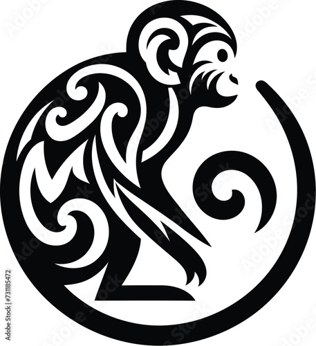 modern tribal tattoo monkey, abstract line art of animals, minimalist contour. Vector
