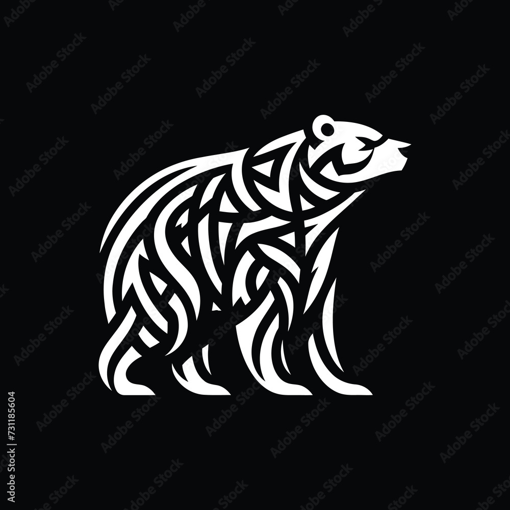 modern tribal tattoo bear, abstract line art of animals, minimalist contour. Vector modern tribal tattoo bear, abstract line art of animals, minimalist contour. Vector