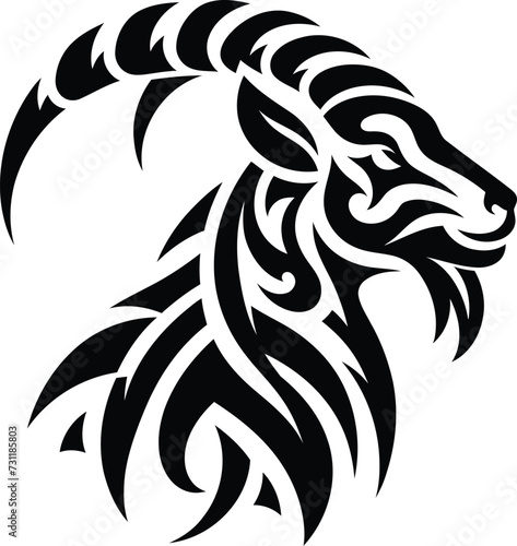 modern tribal tattoo goat, abstract line art of animals, minimalist contour. Vector