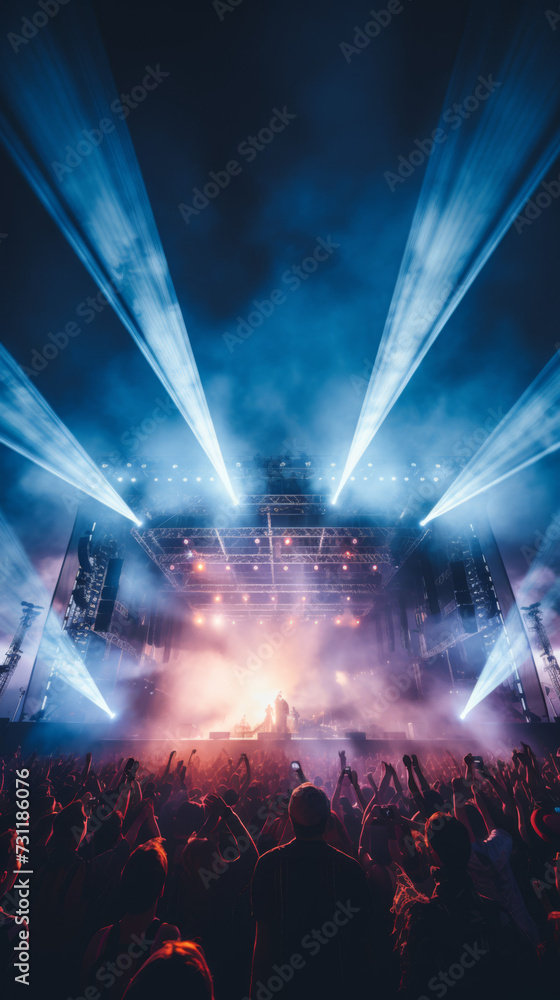 Cinematic Music Festival Scene with Bright Stage Lights
