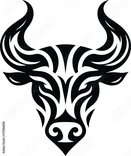 modern tribal tattoo bull, abstract line art of animals, minimalist contour. Vector