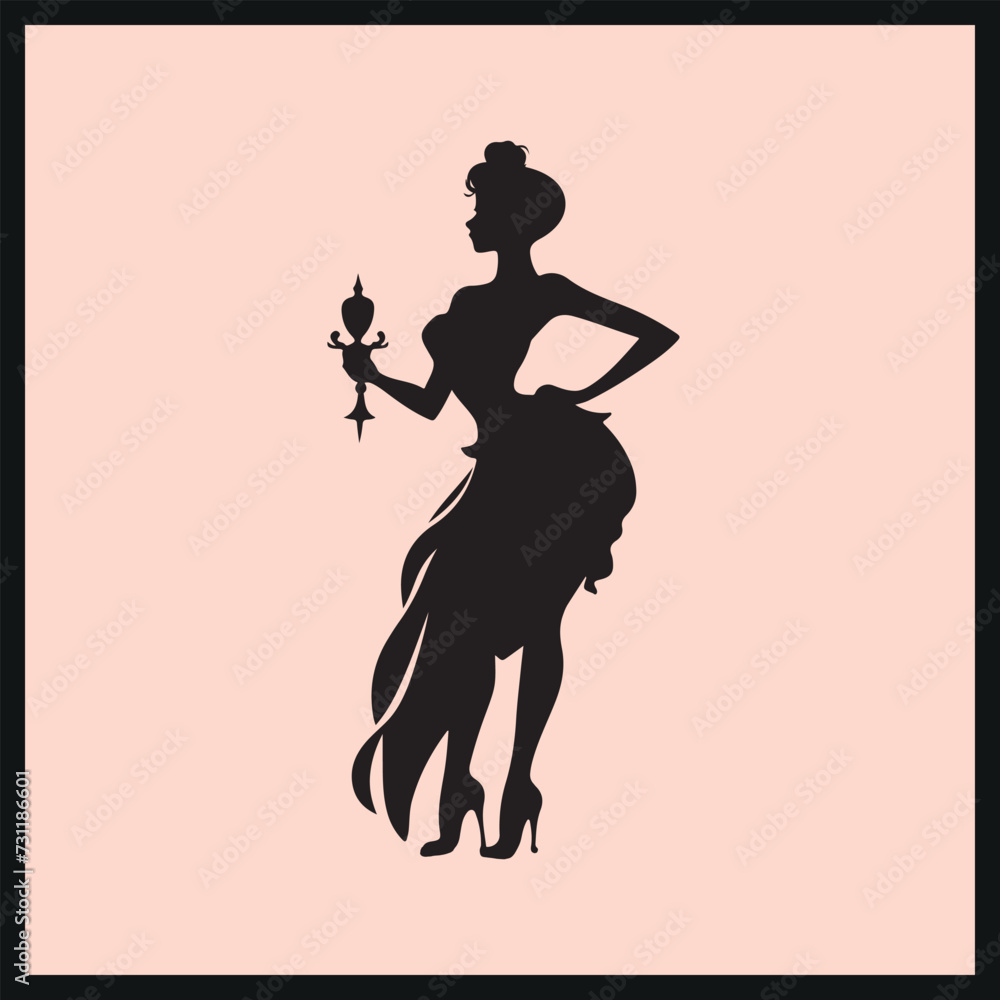 Fancy Lady Silhouette Vector, Attitude Woman Silhouette, Magician Lady silhouette, Standing Woman Vector Illustration Silhouett 