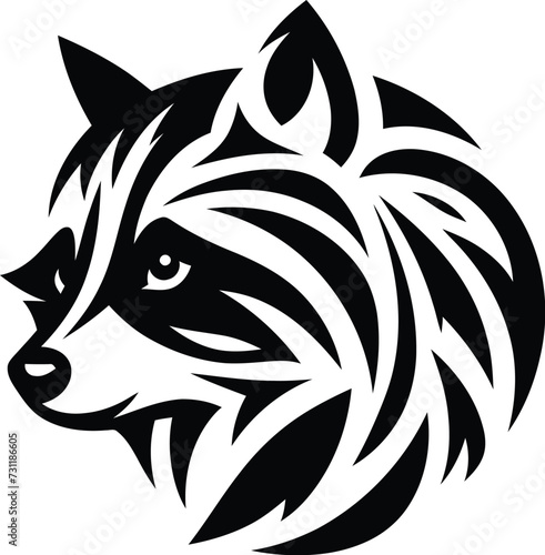 modern tribal tattoo racoon, abstract line art of animals, minimalist contour. Vector
