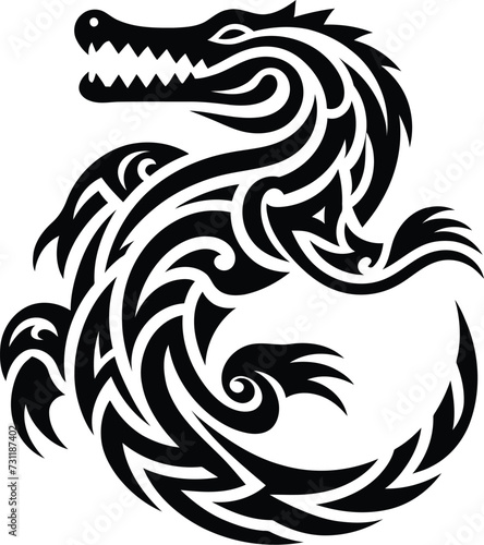 modern tribal tattoo crocodile, abstract line art of animals, minimalist contour. Vector