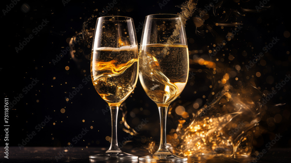 Cinematic New Year's Champagne Toast in Studio Lighting
