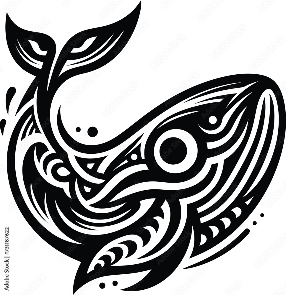 Fototapeta premium modern tribal tattoo whale, abstract line art of animals, minimalist contour. Vector