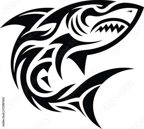 modern tribal tattoo shark, abstract line art of animals, minimalist contour. Vector