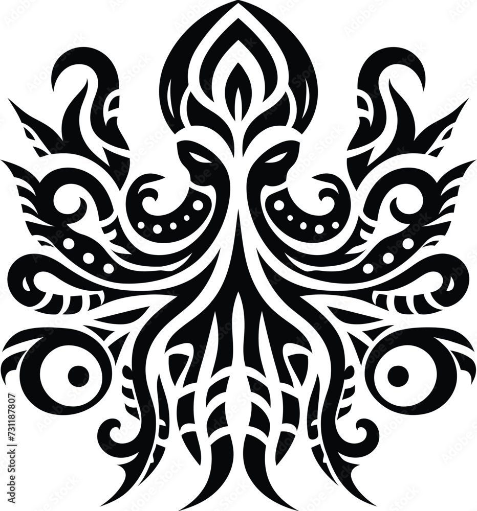 modern tribal tattoo octopus, abstract line art of animals, minimalist contour. Vector