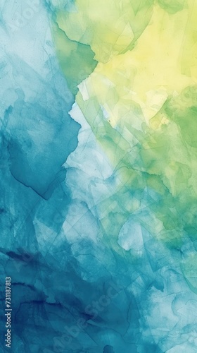 Abstract Watercolor Painting with Shades of Blue, Green, Bluish-Green, Yellow, and Green