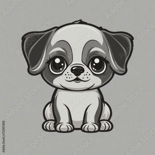 Black outline flat logo of a lovable little puppy with big eyes  rendered in vector illustration